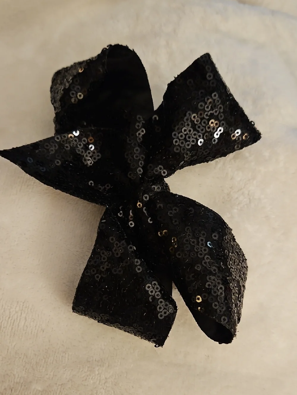 HANDMADE Jet Black Sequin Ribbon Clip Bow